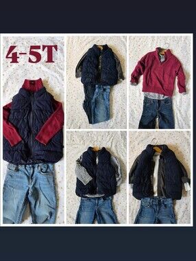 5 Outfits *7 Piece Lot* Vest,Sweater, 2 Shirts, T-shirt & 2 Jeans Outfit (4T)